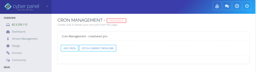 CyberPanel Add cron job Fetch