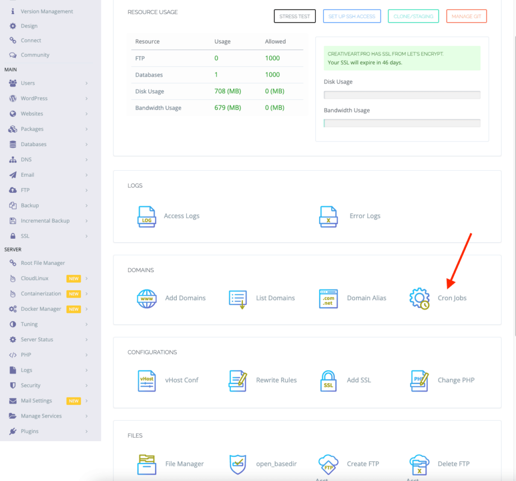 CyberPanel WordPress cron jobs