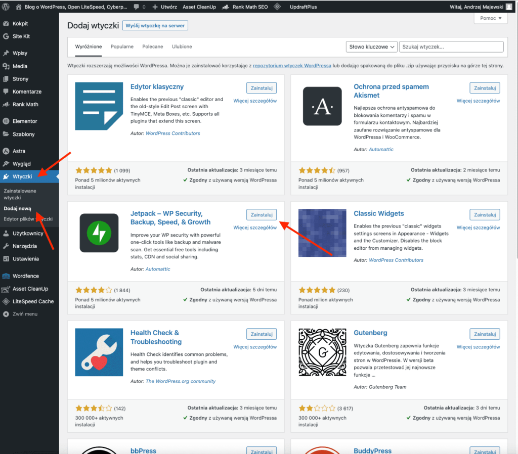 WordPress wtyczki instalacja