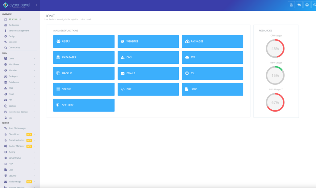 CyberPanel Dashboard