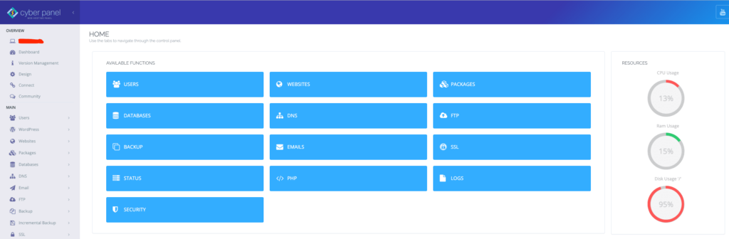 CyberPanel Low disk space