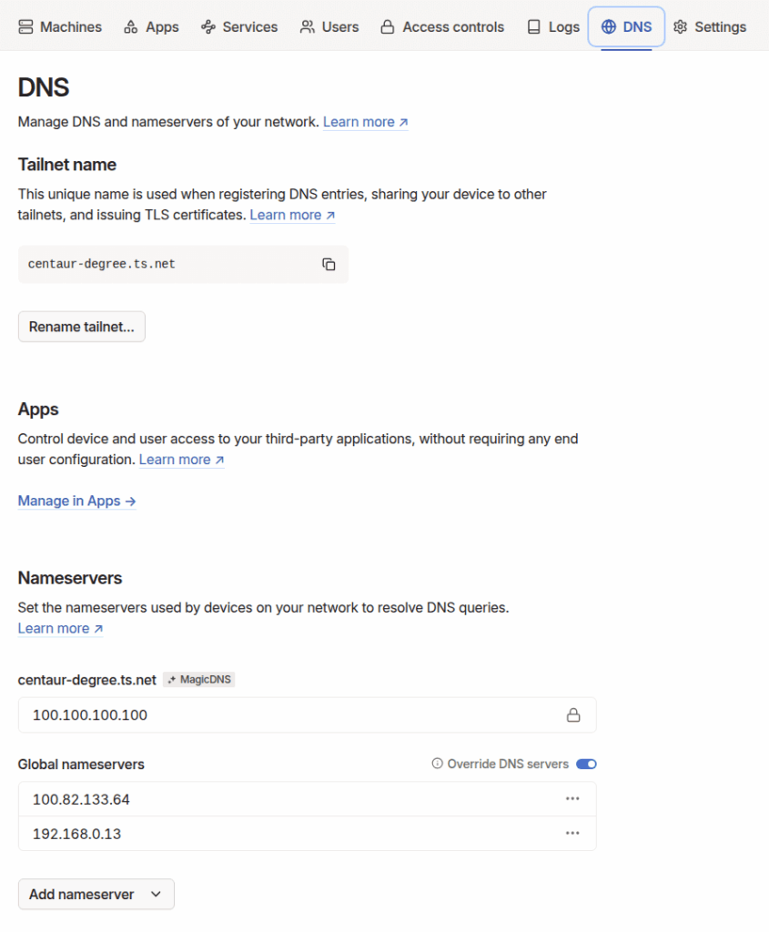 Tailscale DNS Settings
