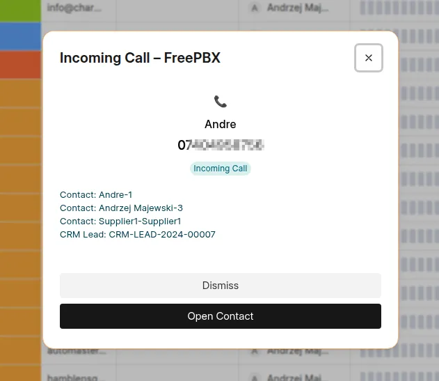 SolutionsInc ERPNext 16 FreePBX 17 Integration integracja FreePBX z ERPNext Popup
